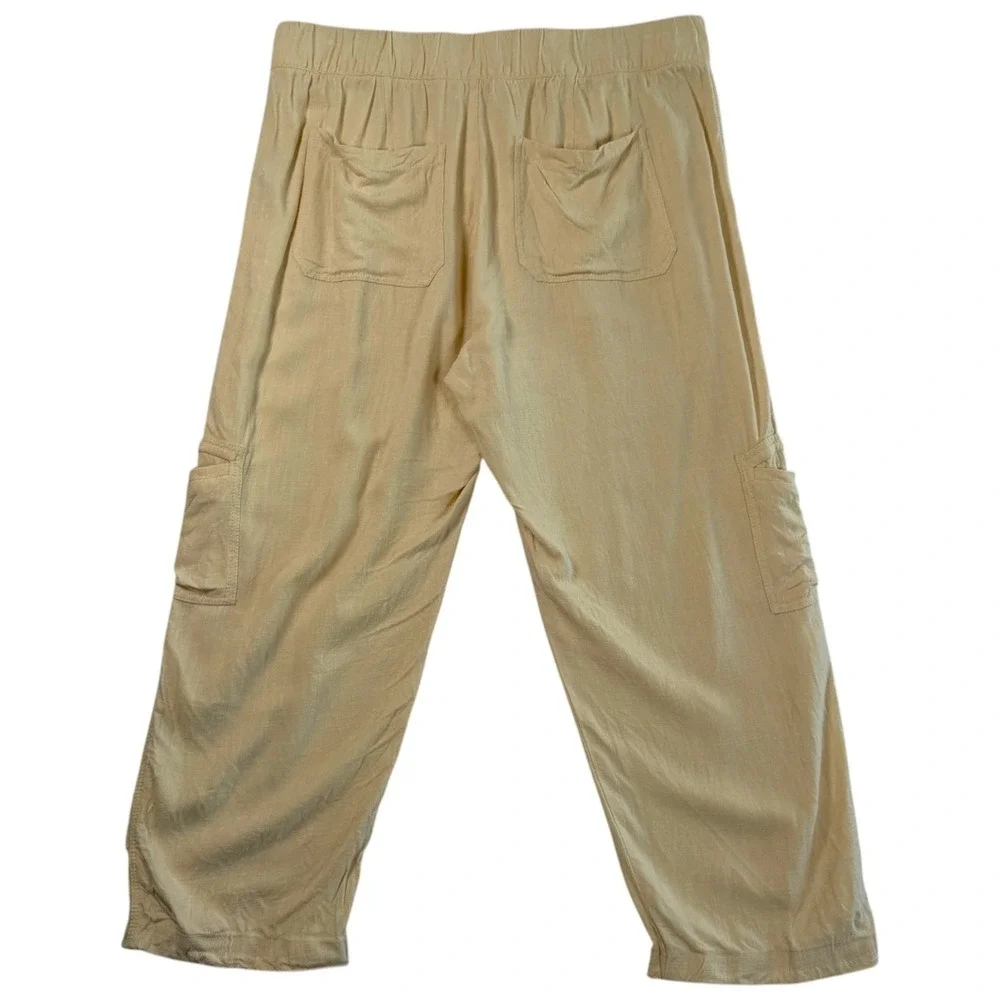 Soft Surroundings Womens Linen Blend Cargo Crop Pants‎ Sz L Beige Boho Coastal